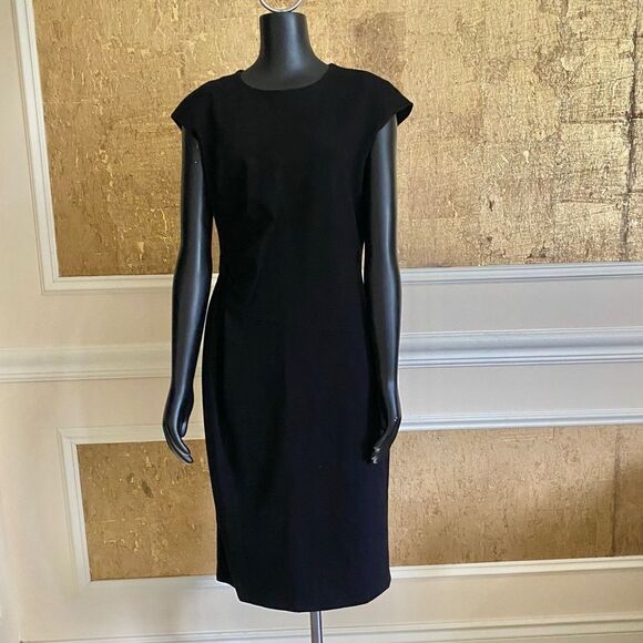 LAFAYETTE 148 black viscose  classic midi dress 10 - Picture 2 of 8